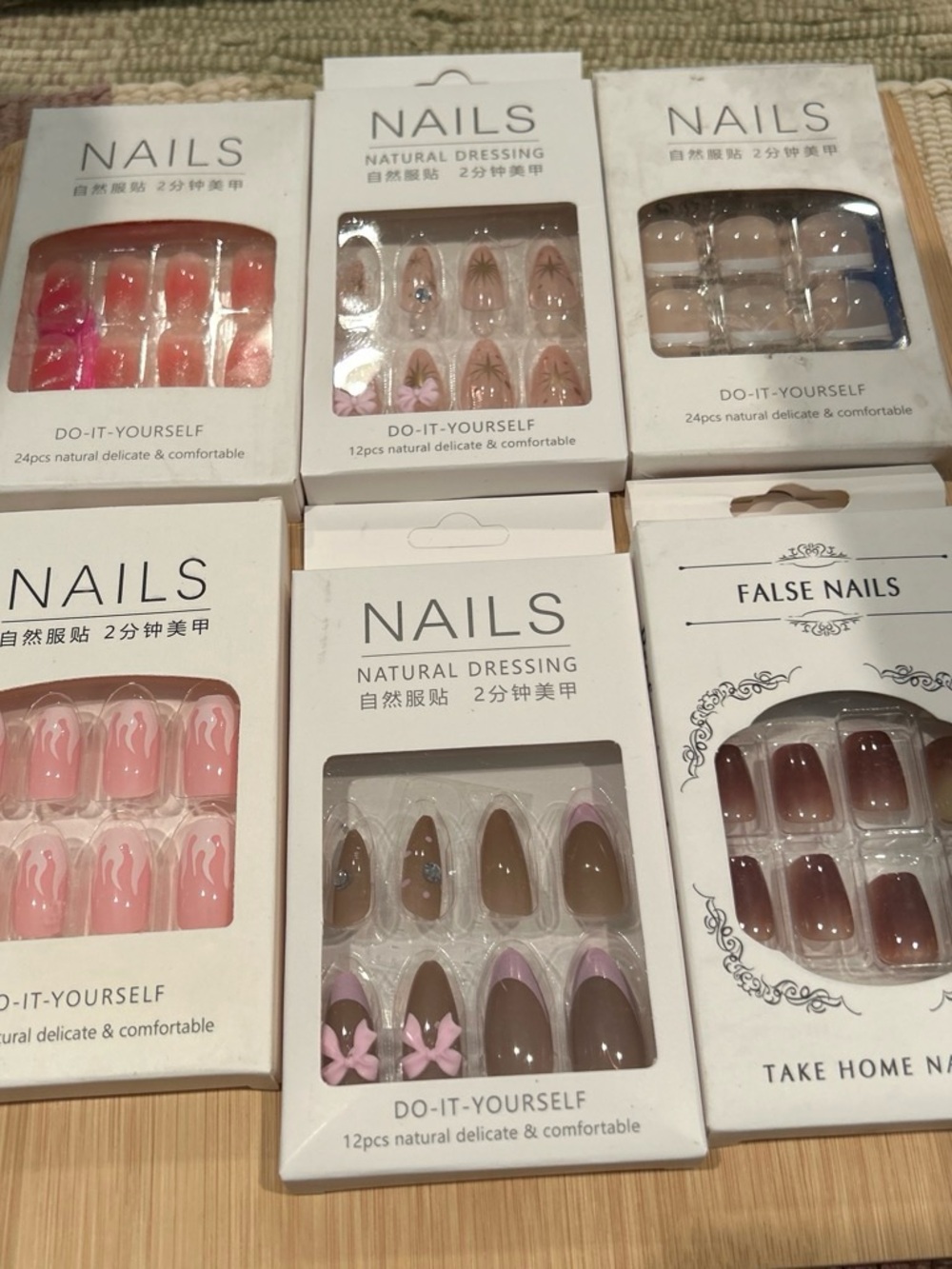 6 of the nails False Press-On - Pink & Brown Mix. What you see is what you got